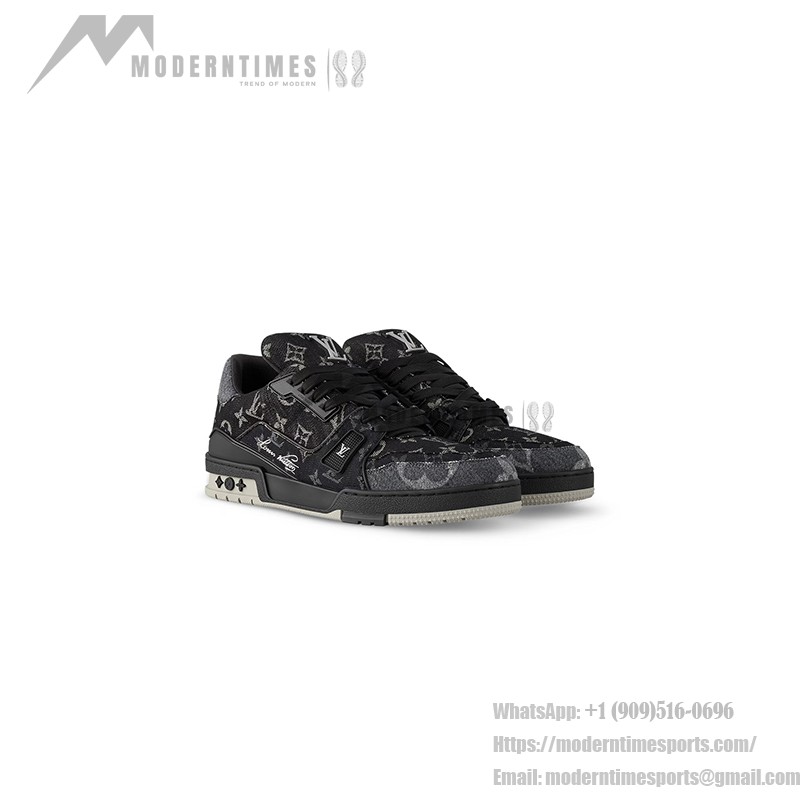 Louis Vuitton LV Trainer Patchwork LSVT407 スニーカー - ラグジュアリー ブラック デニム Louis Vuitton LV Trainer Patchwork LSVT407 ブラック ヴィンテージ デニム スニーカー