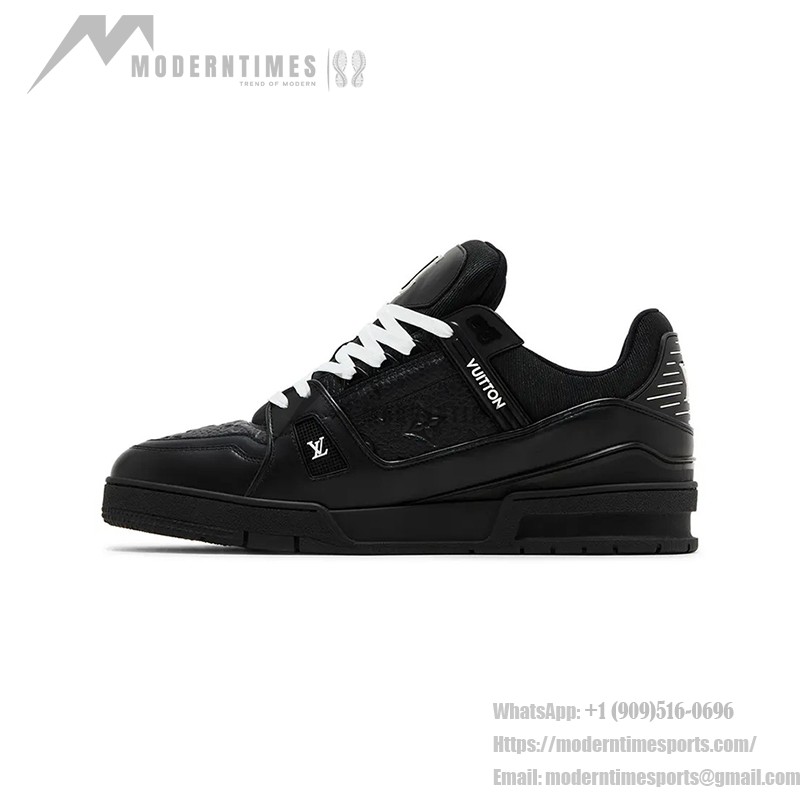 Louis Vuitton LV Trainer Embossed 1AARF6 - 高級 ブラック モノグラム スニーカー Louis Vuitton LV Trainer Embossed 1AARF6 ブラック モノグラム レザー スニーカー