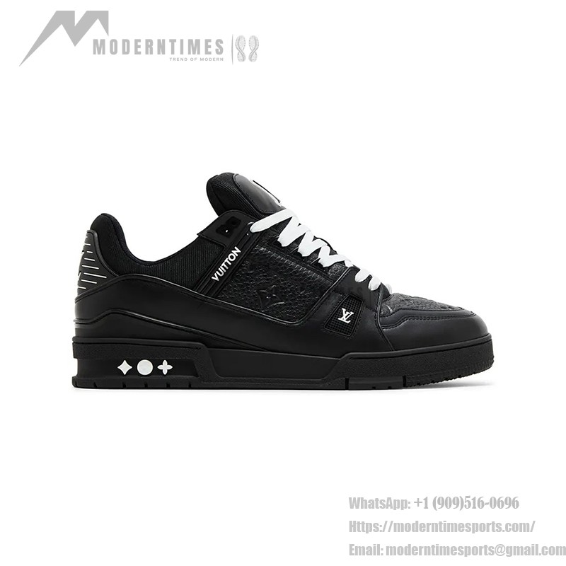 Louis Vuitton LV Trainer Embossed 1AARF6 - 高級 ブラック モノグラム スニーカー Louis Vuitton LV Trainer Embossed 1AARF6 ブラック モノグラム レザー スニーカー