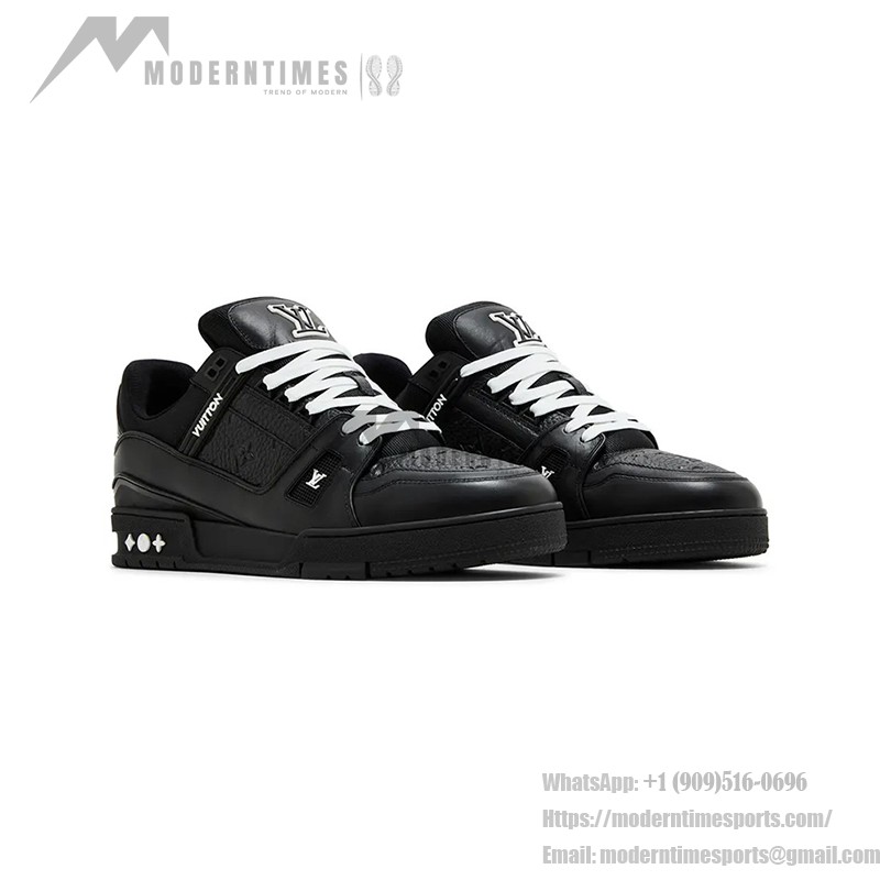 Louis Vuitton LV Trainer Embossed 1AARF6 - 高級 ブラック モノグラム スニーカー Louis Vuitton LV Trainer Embossed 1AARF6 ブラック モノグラム レザー スニーカー