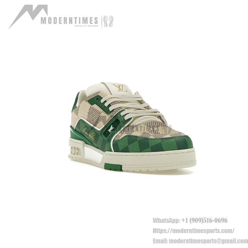 Louis Vuitton LV Trainer Damier 1AC58D - 高級 グリーン ホワイト スニーカー Louis Vuitton LV Trainer Damier 1AC58D グリーン ホワイト チェック柄 スニーカー