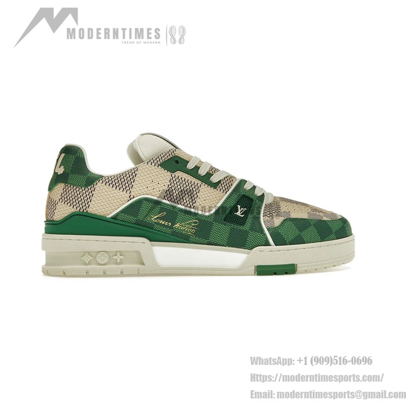 Louis Vuitton LV Trainer Damier 1AC58D - 高級 グリーン ホワイト スニーカー Louis Vuitton LV Trainer Damier 1AC58D グリーン ホワイト チェック柄 スニーカー