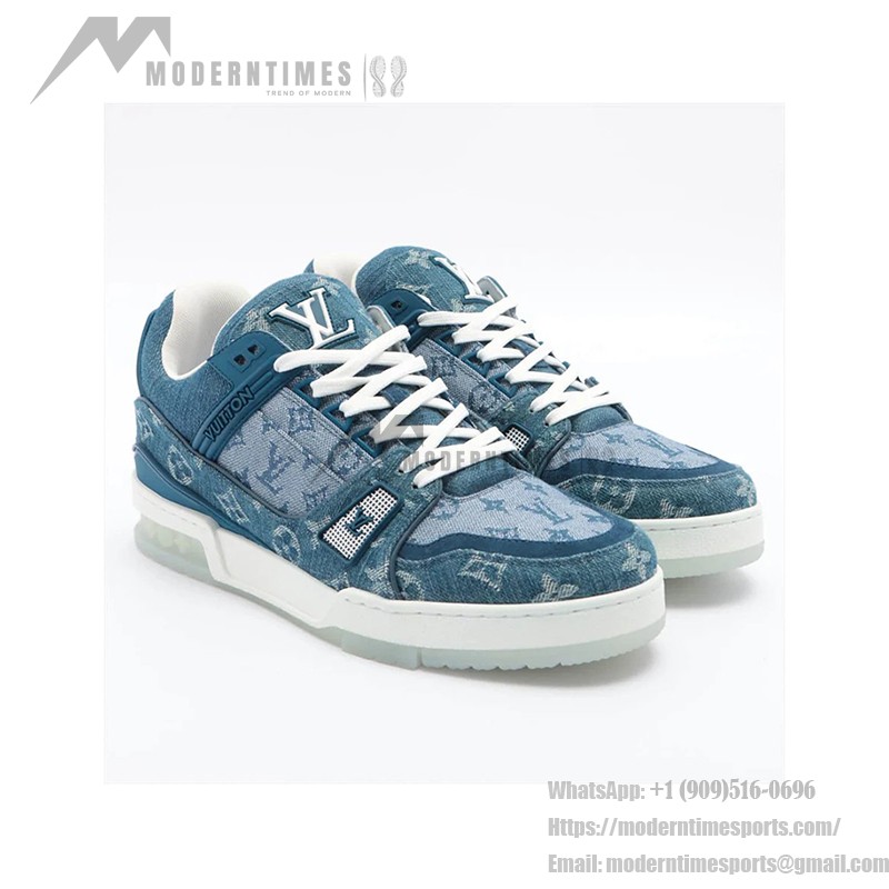 Louis Vuitton LV Trainer 1ADHI0 - 高級 ブルー デニム スニーカー Louis Vuitton LV Trainer 1ADHI0 ブルー デニム スニーカー