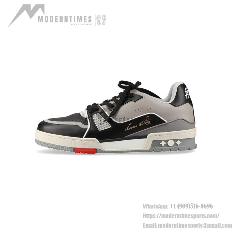 Louis Vuitton LV トレーナー スニーカー ロー 1A54H5 Louis Vuitton LV トレーナー スニーカー ロー 1A54H5 - 高級ブラックグレーレザースニーカー