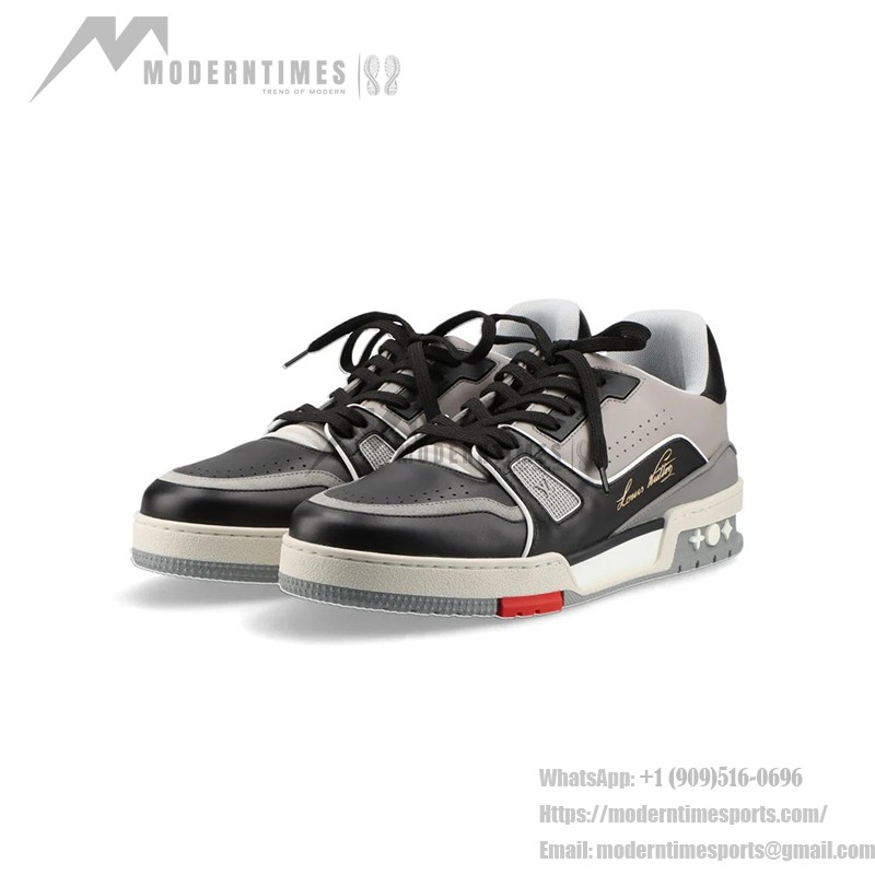 Louis Vuitton LV トレーナー スニーカー ロー 1A54H5 Louis Vuitton LV トレーナー スニーカー ロー 1A54H5 - 高級ブラックグレーレザースニーカー