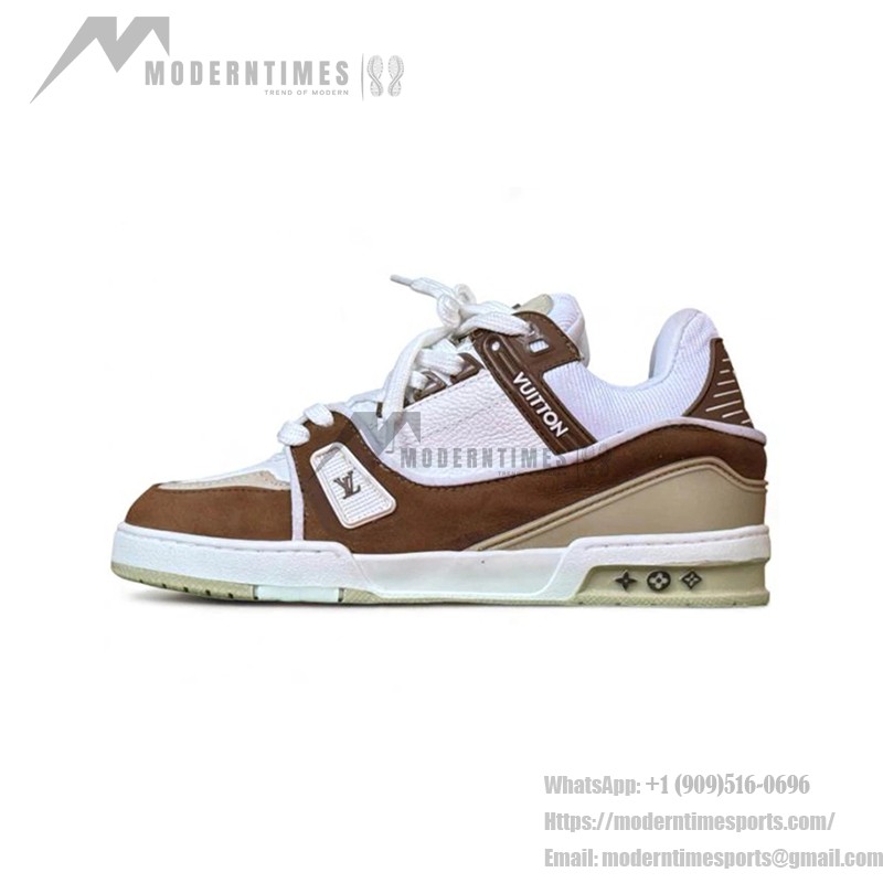 Louis Vuitton LV トレーナー ホワイト ブラウン スエード 1GBJ40D Louis Vuitton LV トレーナー ホワイト ブラウン スエード 1GBJ40D - 高級レザースニーカー