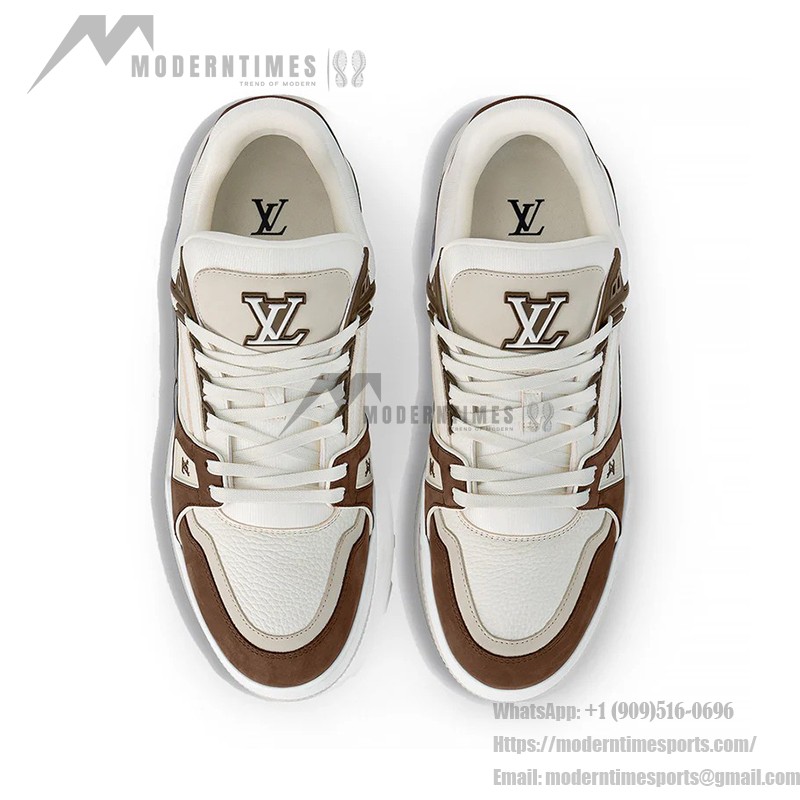 Louis Vuitton LV トレーナー ホワイト ブラウン スエード 1GBJ40D Louis Vuitton LV トレーナー ホワイト ブラウン スエード 1GBJ40D - 高級レザースニーカー