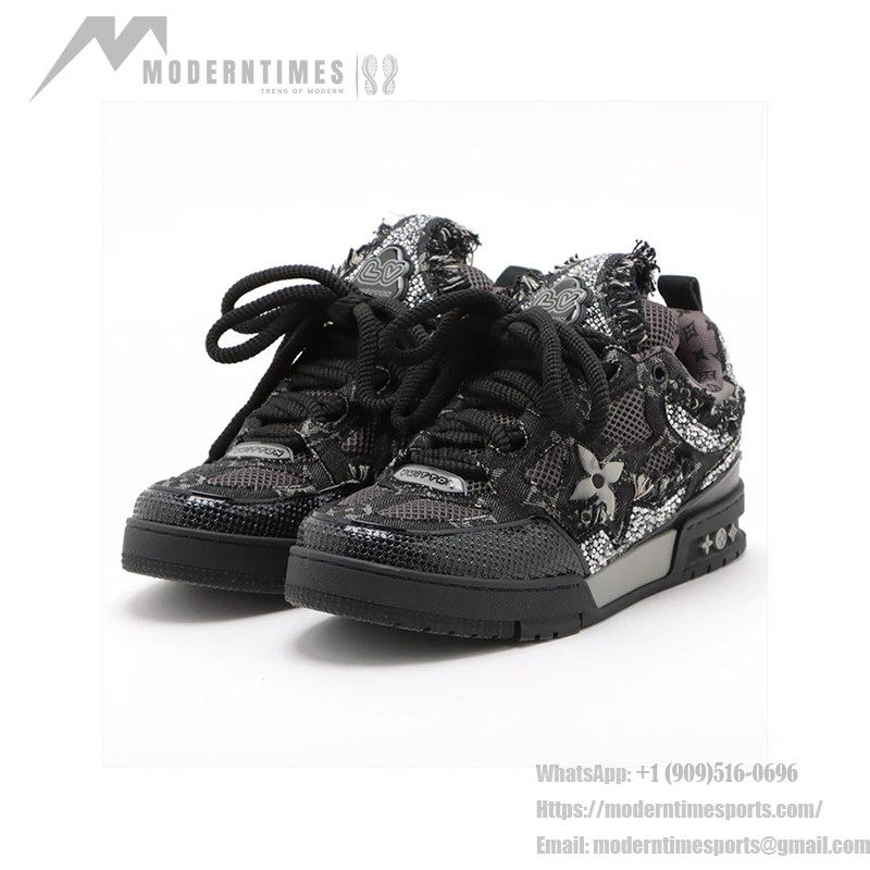 Louis Vuitton スケートトレーナー ブラック スワロフスキー モノグラム 1ABMHV Louis Vuitton スケートトレーナー ブラック スワロフスキー モノグラム 1ABMHV - 限定クリスタル装飾スニーカー