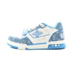 Luxury Louis Vuitton LV Trainer Low 1A9ZI6 Sneakers – Vintage Denim & Premium Leather Louis Vuitton LV Trainer Low 1A9ZI6 – Blue Monogram Denim Sneakers with White Leather