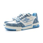 Luxury Louis Vuitton LV Trainer Low 1A9ZI6 Sneakers – Vintage Denim & Premium Leather Louis Vuitton LV Trainer Low 1A9ZI6 – Blue Monogram Denim Sneakers with White Leather