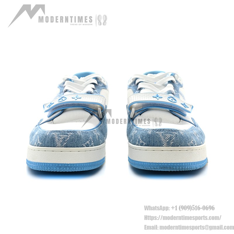 Luxury Louis Vuitton LV Trainer Low 1A9ZI6 Sneakers – Vintage Denim & Premium Leather Louis Vuitton LV Trainer Low 1A9ZI6 – Blue Monogram Denim Sneakers with White Leather