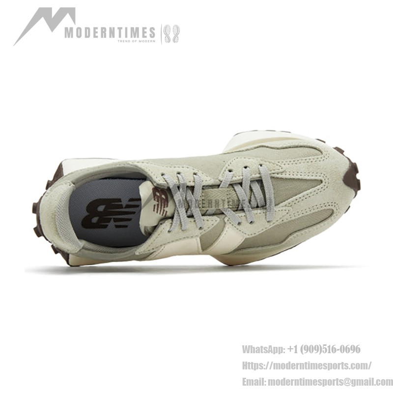New Balance 327 MS327FC グレー オーク シーソルト レトロランニングシューズ New Balance 327 MS327FC グレー オーク シーソルト レトロランニングシューズ 横からのビュー