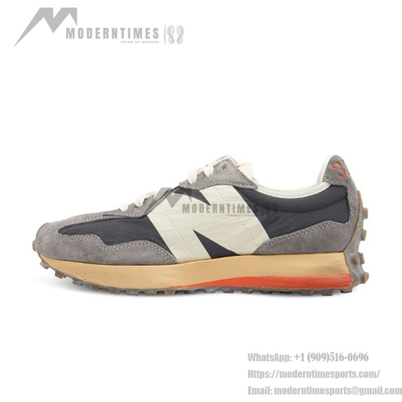 New Balance 327 MS327RG ホワイト グレー レトロランニングシューズ オレンジのアクセント付き New Balance 327 MS327RG ホワイト グレー レトロランニングシューズ