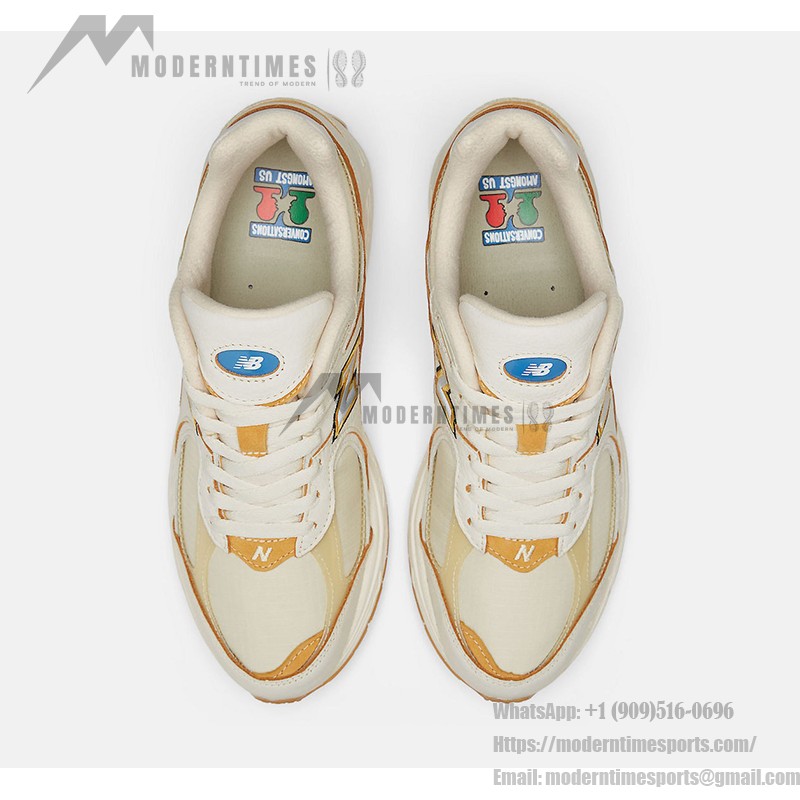 New Balance x Joe Freshgoods 2002R 'Conversations Amongst Us' M2002RJ1 – スタイリッシュなクリーム&イエローのスエードメッシュスニーカー New Balance x Joe Freshgoods 2002R 'Conversations Amongst Us' M2002RJ1 スニーカー – クリーム&イエローのスエードメッシュデザイン