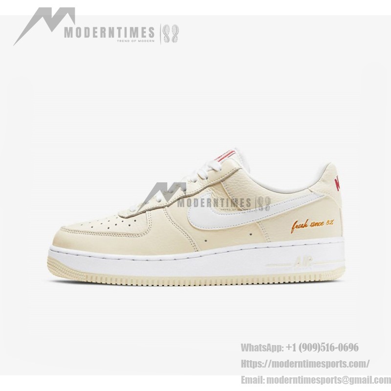 Nike Air Force 1 '07 LV8 "Popcorn" CW2919-100 Nike Air Force 1 '07 LV8 "Popcorn" CW2919-100 - 赤いアクセントが映えるクリームレザースニーカー