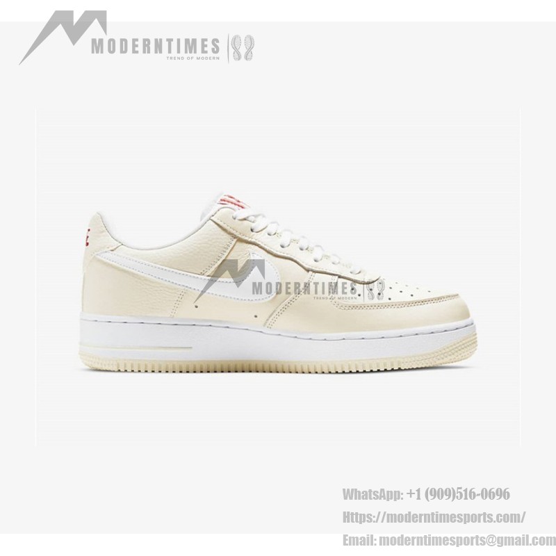 Nike Air Force 1 '07 LV8 "Popcorn" CW2919-100 Nike Air Force 1 '07 LV8 "Popcorn" CW2919-100 - 赤いアクセントが映えるクリームレザースニーカー