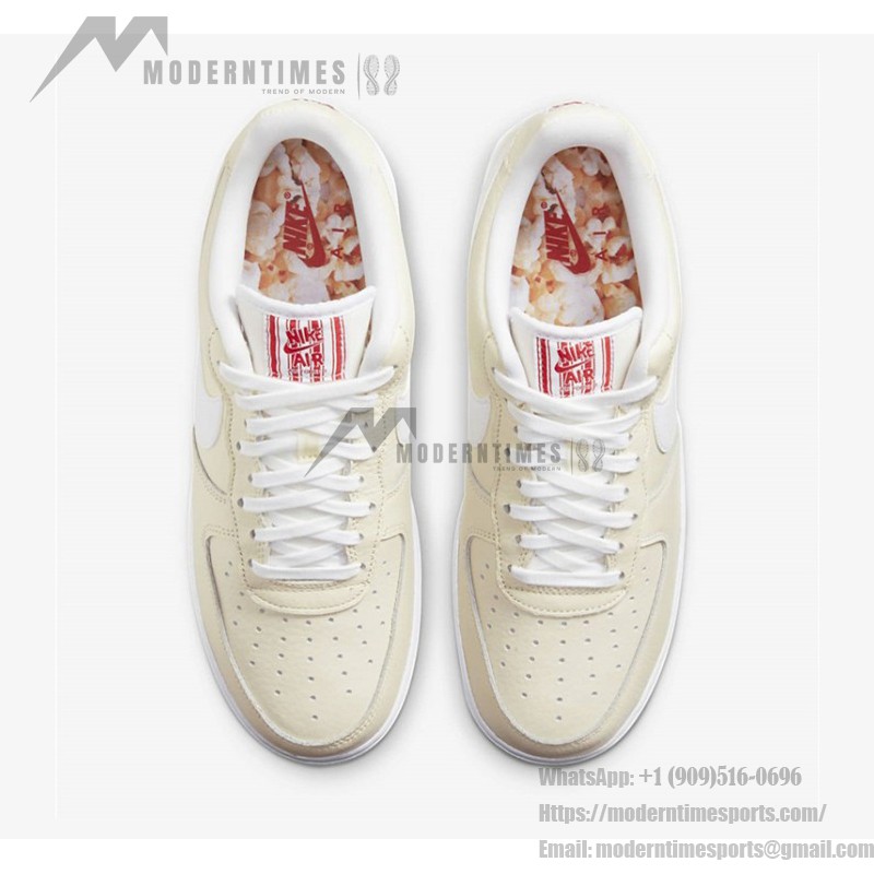 Nike Air Force 1 '07 LV8 "Popcorn" CW2919-100 Nike Air Force 1 '07 LV8 "Popcorn" CW2919-100 - 赤いアクセントが映えるクリームレザースニーカー