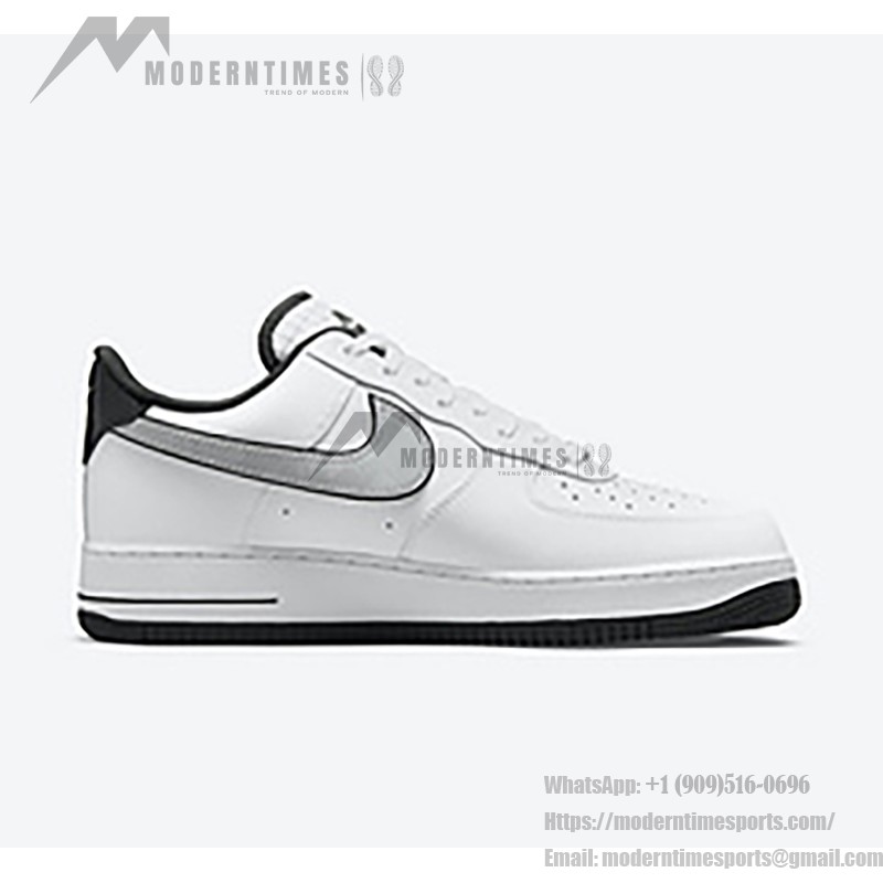 Nike Air Force 1 Low 'ホワイト & メタリック シルバー' - タイムレスな白いスニーカーと黒のアクセント Nike Air Force 1 Low 'ホワイト & メタリック シルバー' - クラシックな白いスニーカーと黒と銀のアクセント