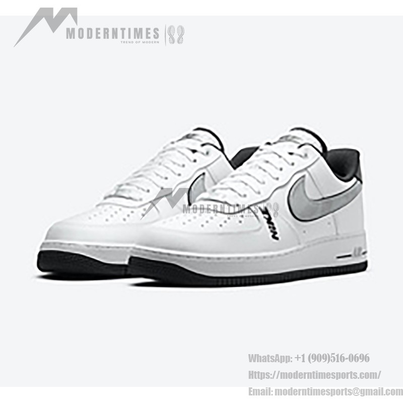 Nike Air Force 1 Low 'ホワイト & メタリック シルバー' - タイムレスな白いスニーカーと黒のアクセント Nike Air Force 1 Low 'ホワイト & メタリック シルバー' - クラシックな白いスニーカーと黒と銀のアクセント