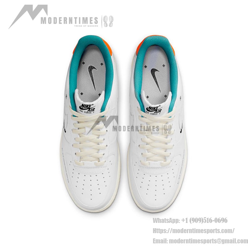 Nike Air Force 1 Low "Next Nature" DM0970-111 サステナブルな白いスニーカー Nike Air Force 1 Low "Next Nature" DM0970-111 オレンジとグリーンのアクセント付きの白いスニーカー