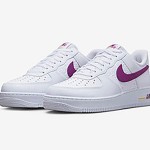 Nike Air Force 1 Low EMB 'Bold Berry' - Vibrant White Sneakers with Purple & Yellow Details Nike Air Force 1 Low EMB 'Bold Berry' - White Sneakers with Purple Swoosh and Yellow Accents