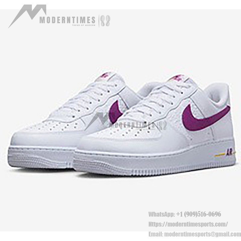 Nike Air Force 1 Low EMB 'Bold Berry' - Vibrant White Sneakers with Purple & Yellow Details Nike Air Force 1 Low EMB 'Bold Berry' - White Sneakers with Purple Swoosh and Yellow Accents