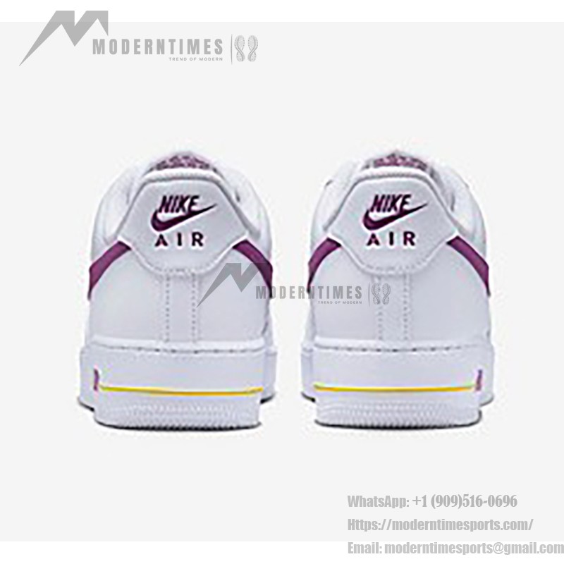 Nike Air Force 1 Low EMB 'Bold Berry' - Vibrant White Sneakers with Purple & Yellow Details Nike Air Force 1 Low EMB 'Bold Berry' - White Sneakers with Purple Swoosh and Yellow Accents