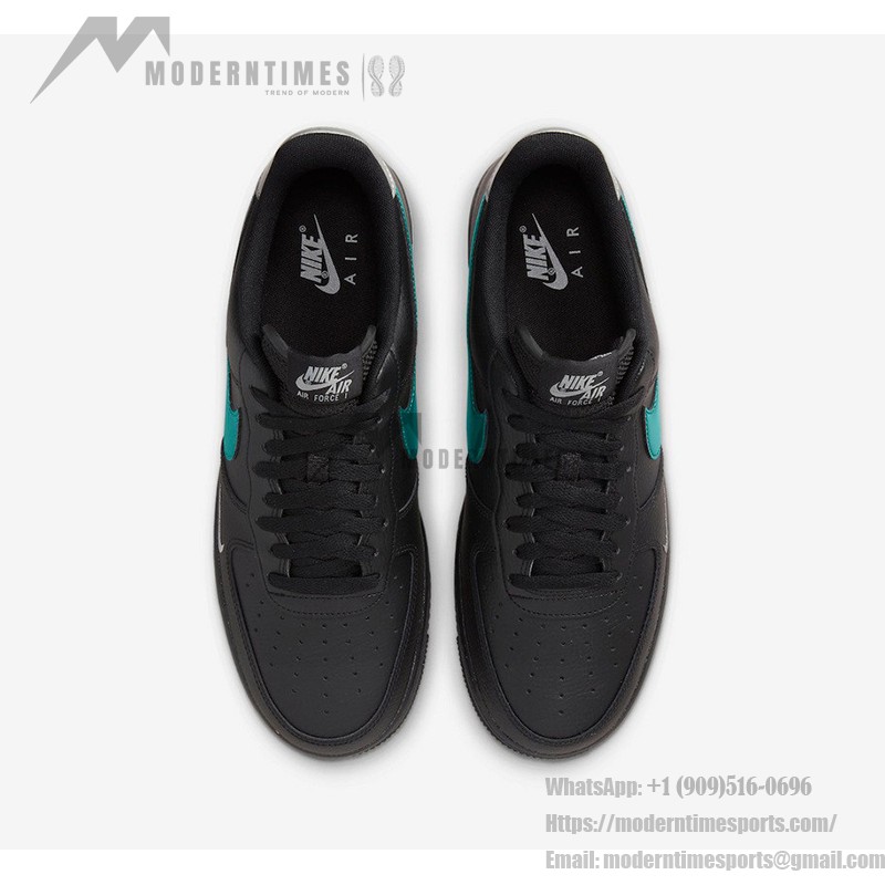Nike Air Force 1 Low FD0654-001 スニーカー Nike Air Force 1 Low FD0654-001 - 黒レザースニーカー、エメラルドグリーンのスウッシュ付き