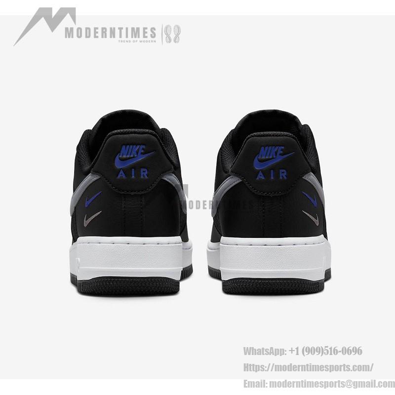 Nike Air Force 1 Low FD0666-001 ブラックレザースニーカー Nike Air Force 1 Low FD0666-001 - ブラックレザーのデュアルグレースウッシュ & ブルーアクセント付きスニーカー