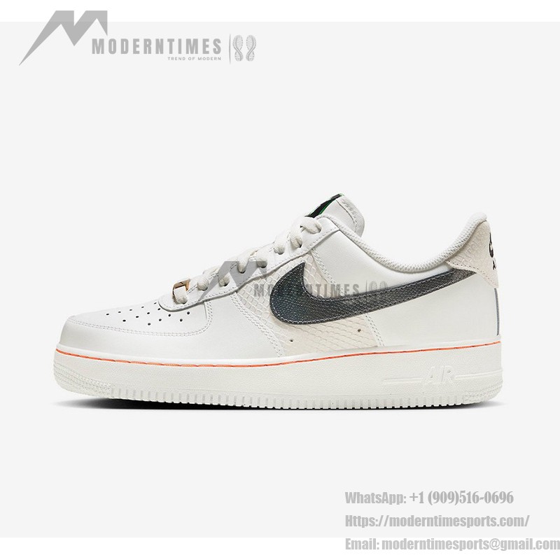 Nike Air Force 1 Low FN8892-191 - クリームスニーカーとブラックスウッシュ Nike Air Force 1 Low FN8892-191 - クリーム色のスニーカー、テクスチャードブラックスウッシュとオレンジアクセント