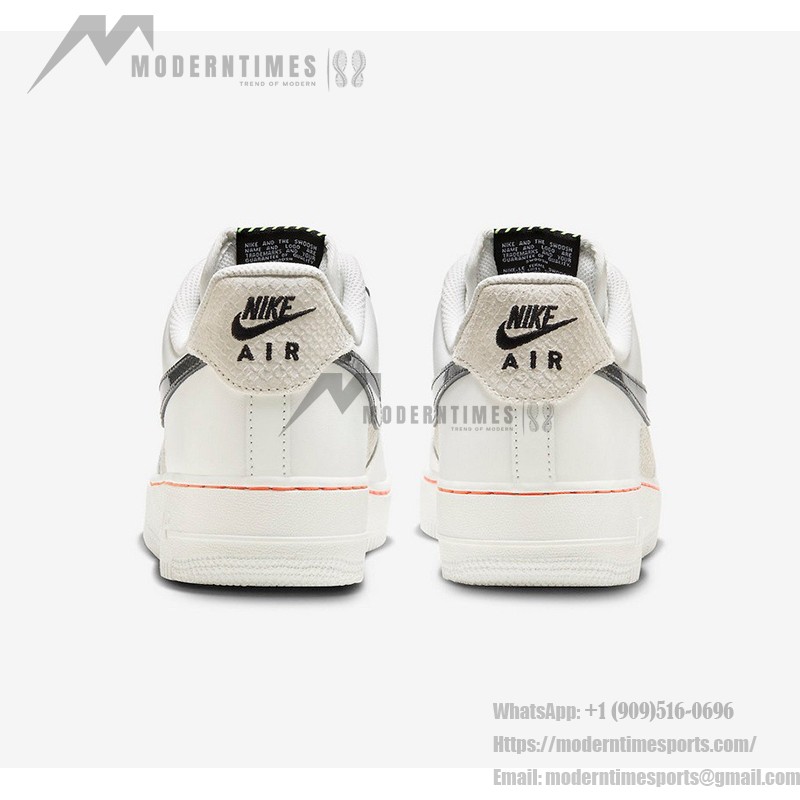 Nike Air Force 1 Low FN8892-191 - クリームスニーカーとブラックスウッシュ Nike Air Force 1 Low FN8892-191 - クリーム色のスニーカー、テクスチャードブラックスウッシュとオレンジアクセント