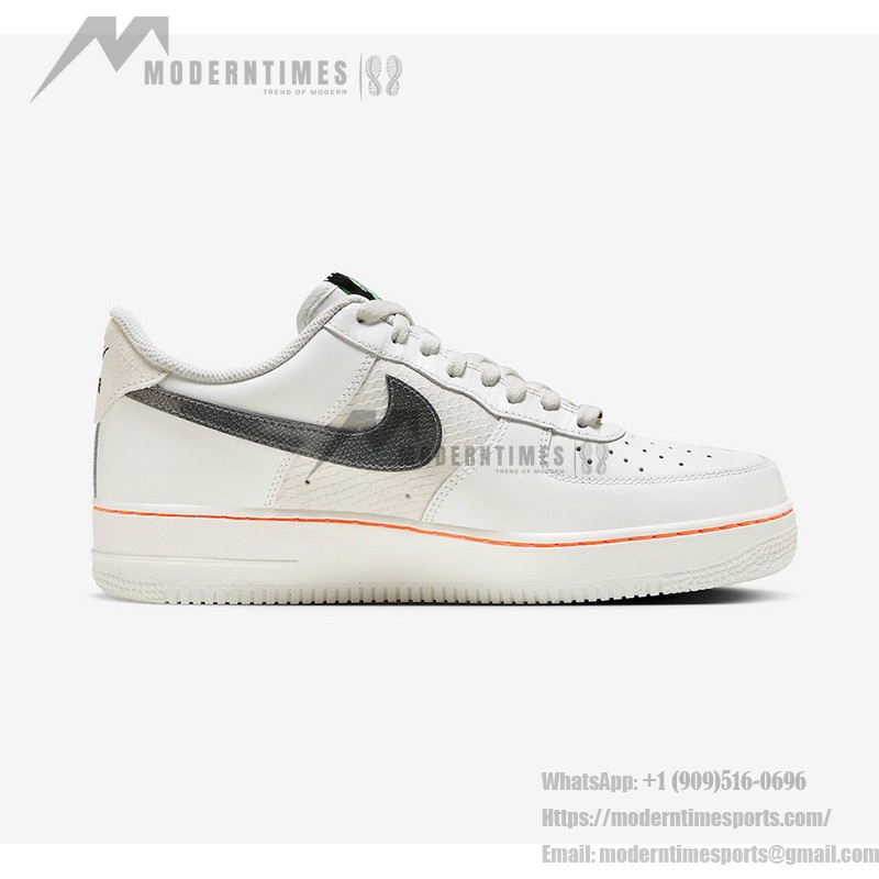 Nike Air Force 1 Low FN8892-191 - クリームスニーカーとブラックスウッシュ Nike Air Force 1 Low FN8892-191 - クリーム色のスニーカー、テクスチャードブラックスウッシュとオレンジアクセント