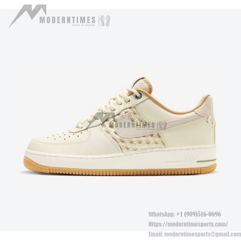 Nike Air Force 1 Low "NAI-KE" FN0369-101 - レトロな編み込みデザイン Nike Air Force 1 Low "NAI-KE" FN0369-101 - 編み込みパネル付きクリームレザー