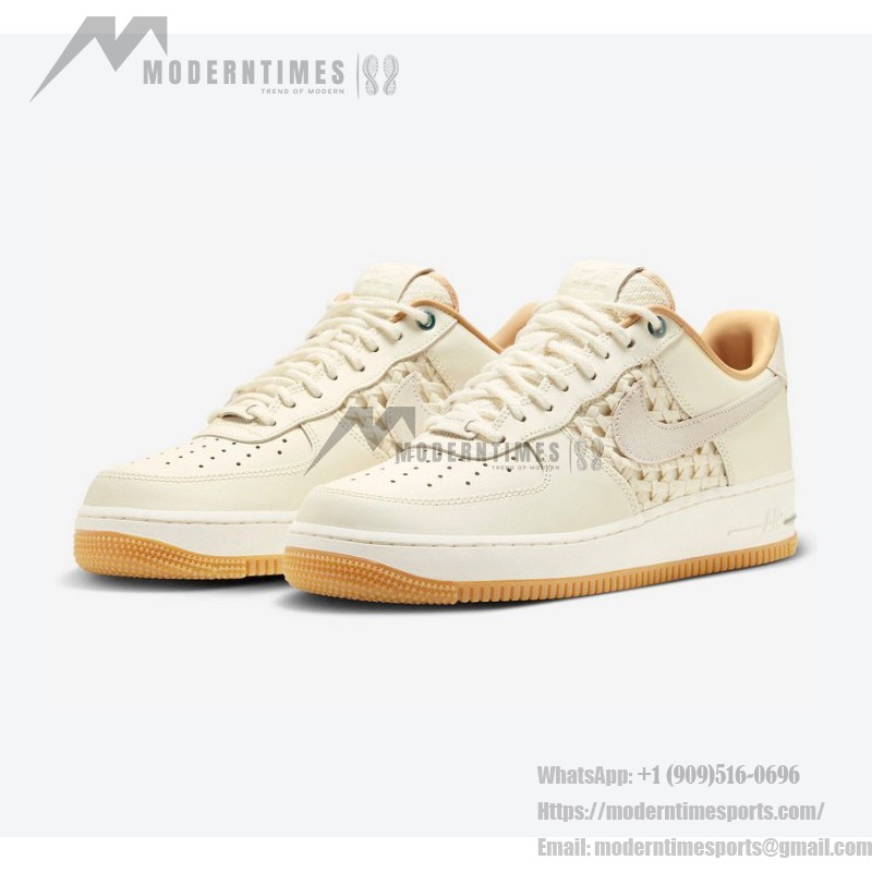 Nike Air Force 1 Low "NAI-KE" FN0369-101 - レトロな編み込みデザイン Nike Air Force 1 Low "NAI-KE" FN0369-101 - 編み込みパネル付きクリームレザー