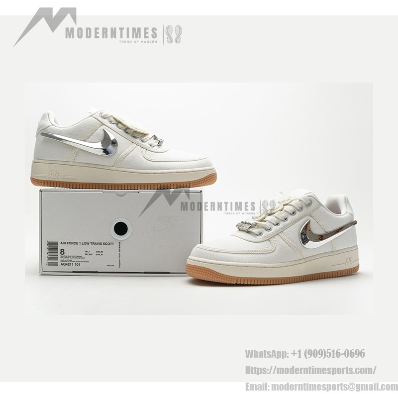 Nike Air Force 1 Low x Travis Scott 'Sail' - シルバースウッシュキャンバススニーカー Nike Air Force 1 Low x Travis Scott 'Sail' AQ4211-100 - 取り外し可能なシルバースウッシュ付きキャンバススニーカー
