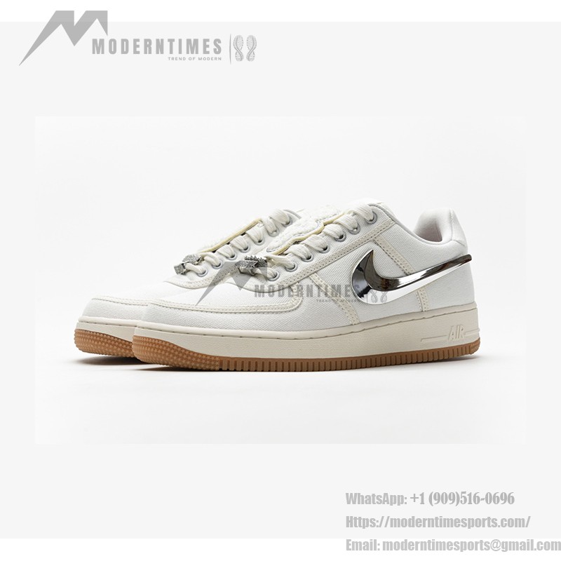 Nike Air Force 1 Low x Travis Scott 'Sail' - シルバースウッシュキャンバススニーカー Nike Air Force 1 Low x Travis Scott 'Sail' AQ4211-100 - 取り外し可能なシルバースウッシュ付きキャンバススニーカー