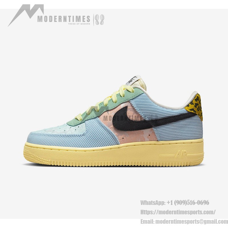 ナイキ エア フォース 1 ロー WMNS "Celestine Blue" - 女性向けマルチマテリアルパッチワーク ナイキ エア フォース 1 ロー WMNS "Celestine Blue" FJ4591-441 - レオパードプリントと花柄アクセント付きパッチワークスニーカー