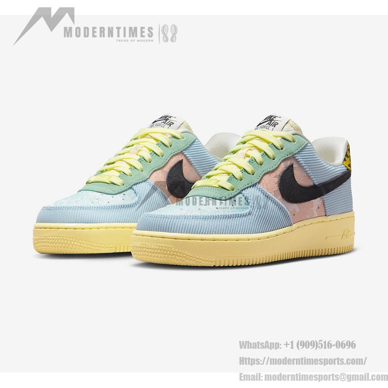 ナイキ エア フォース 1 ロー WMNS "Celestine Blue" - 女性向けマルチマテリアルパッチワーク ナイキ エア フォース 1 ロー WMNS "Celestine Blue" FJ4591-441 - レオパードプリントと花柄アクセント付きパッチワークスニーカー