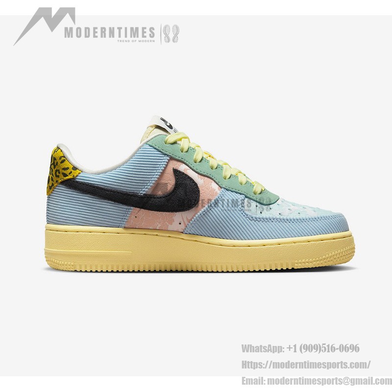 ナイキ エア フォース 1 ロー WMNS "Celestine Blue" - 女性向けマルチマテリアルパッチワーク ナイキ エア フォース 1 ロー WMNS "Celestine Blue" FJ4591-441 - レオパードプリントと花柄アクセント付きパッチワークスニーカー
