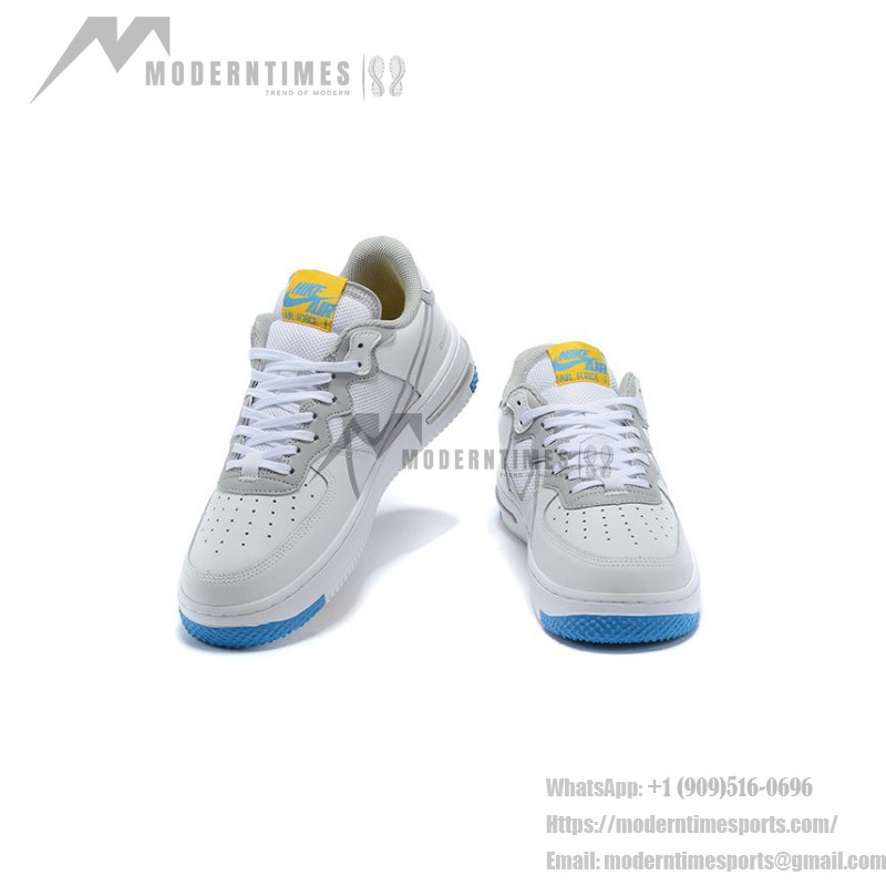 ナイキ エア フォース 1 リアクト "White/Blue/Yellow" - スタイリッシュで快適なスニーカー ナイキ エア フォース 1 リアクト "White/Blue/Yellow" CT1020-100 ホワイトスニーカー ブルーとイエローのアクセント付き