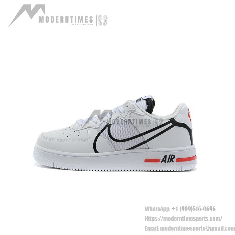 ナイキ エア フォース 1 リアクト "White/Black/Red" - スタイリッシュで快適なスニーカー ナイキ エア フォース 1 リアクト "White/Black/Red" CD4366-100 ホワイトスニーカー ブラックとレッドのディテール付き