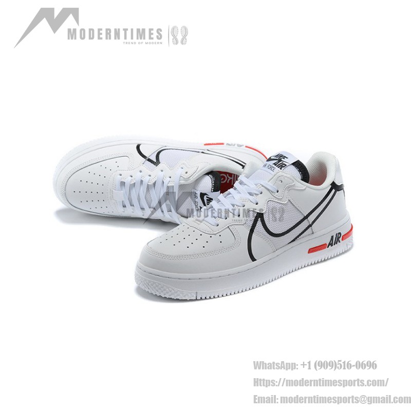 ナイキ エア フォース 1 リアクト "White/Black/Red" - スタイリッシュで快適なスニーカー ナイキ エア フォース 1 リアクト "White/Black/Red" CD4366-100 ホワイトスニーカー ブラックとレッドのディテール付き