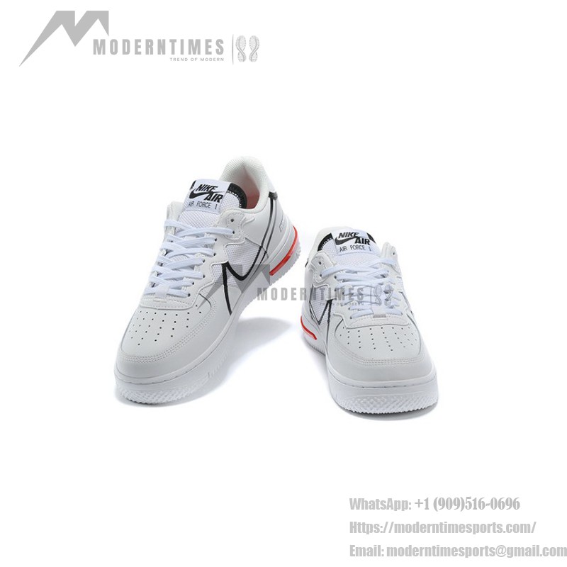 ナイキ エア フォース 1 リアクト "White/Black/Red" - スタイリッシュで快適なスニーカー ナイキ エア フォース 1 リアクト "White/Black/Red" CD4366-100 ホワイトスニーカー ブラックとレッドのディテール付き