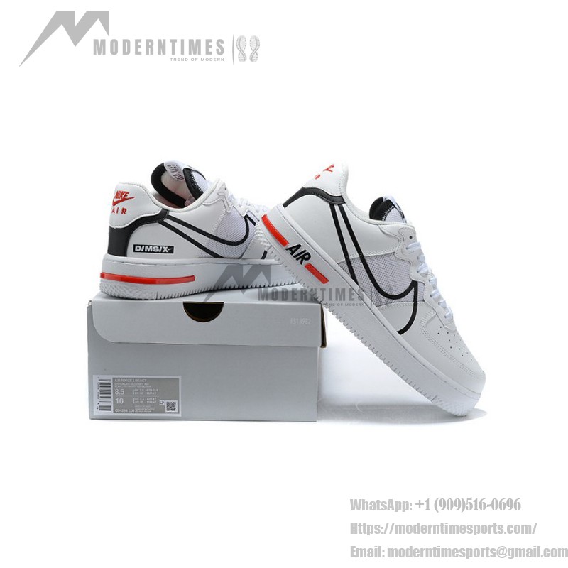 ナイキ エア フォース 1 リアクト "White/Black/Red" - スタイリッシュで快適なスニーカー ナイキ エア フォース 1 リアクト "White/Black/Red" CD4366-100 ホワイトスニーカー ブラックとレッドのディテール付き