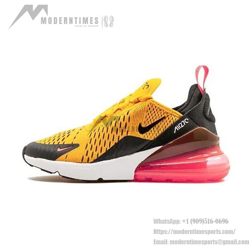 Nike Air Max 270 University Gold 943345-700 Nike Air Max 270 University Gold Sneakers - Bold Gold with Pink Air Unit