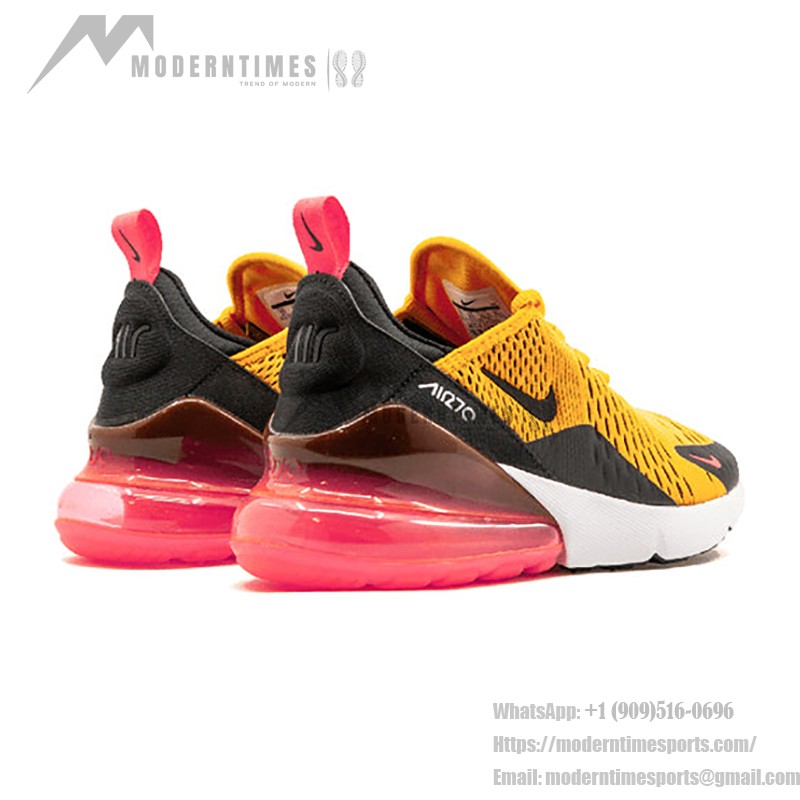 Nike Air Max 270 University Gold 943345-700 Nike Air Max 270 University Gold Sneakers - Bold Gold with Pink Air Unit