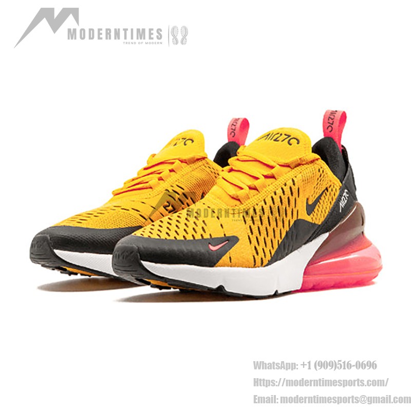 Nike Air Max 270 University Gold 943345-700 Nike Air Max 270 University Gold Sneakers - Bold Gold with Pink Air Unit