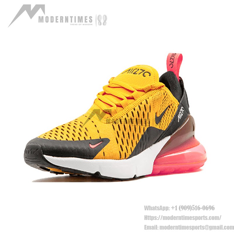 Nike Air Max 270 University Gold 943345-700 Nike Air Max 270 University Gold Sneakers - Bold Gold with Pink Air Unit