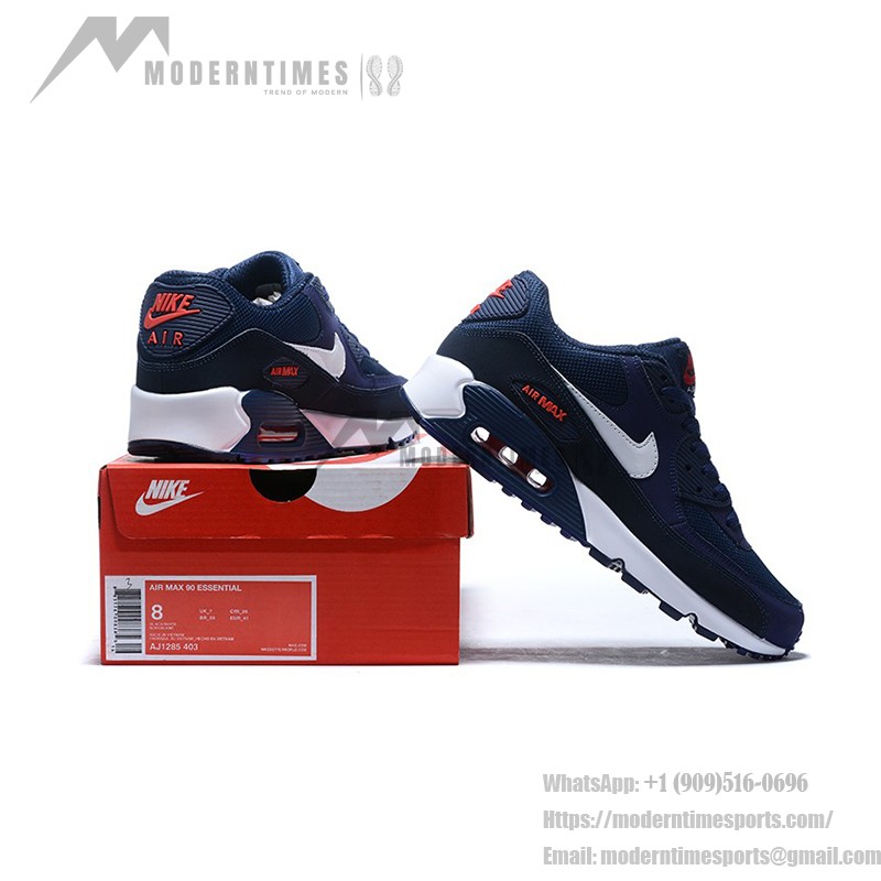 Nike Air Max 90 AJ1285-403 - アイコニックなデザインと快適性 Nike Air Max 90 AJ1285-403 - ディープネイビーとホワイトスウッシュ&レッドアクセント