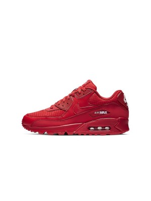 Nike Air Max 90 AJ1285-602 - テクスチャ仕上げのオールレッドスニーカー | 大胆なスタイル＆毎日の快適さ